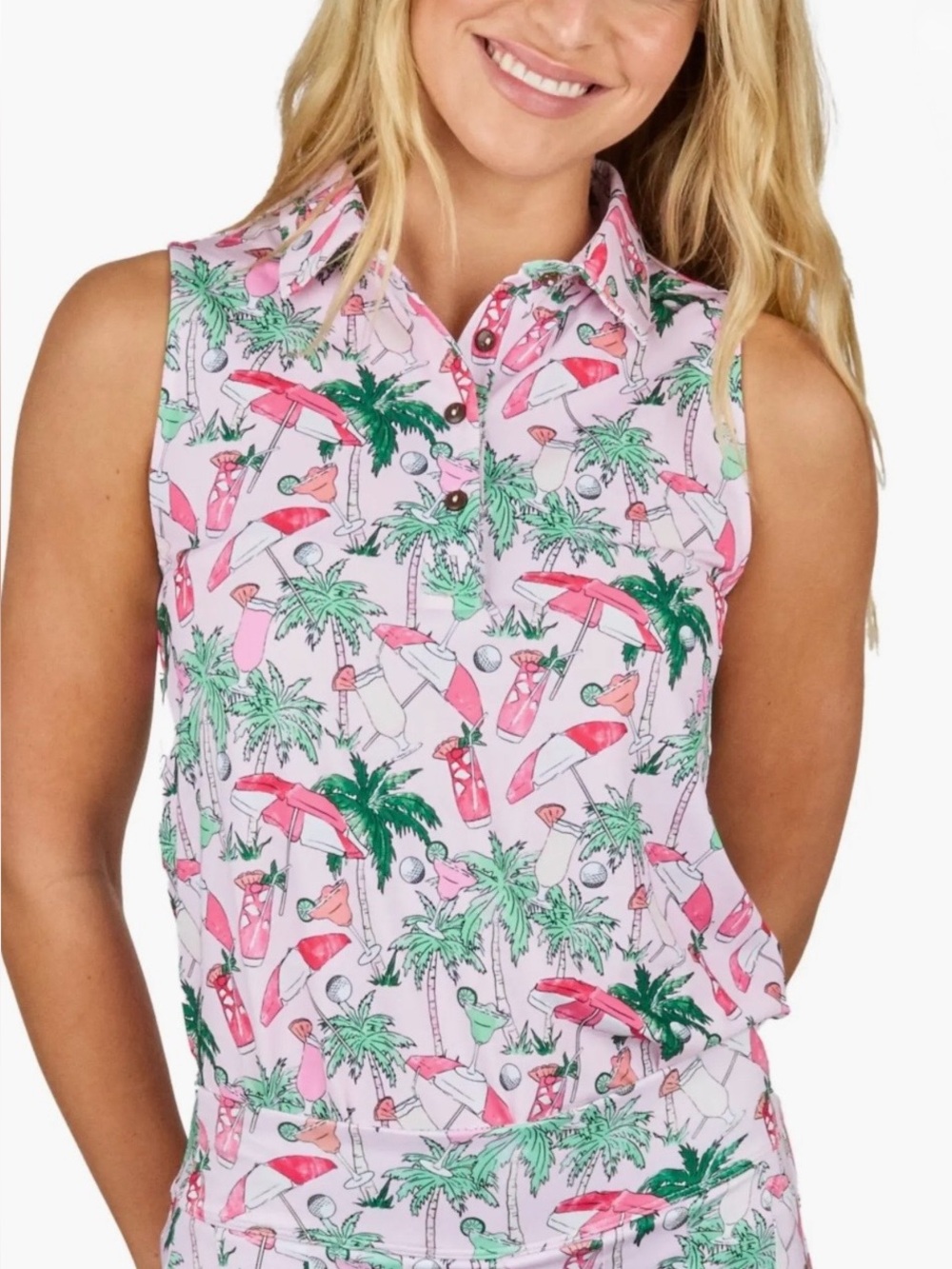 Kenny Flowers “The Master of Leisure” Pink Golf Polo with Tropical Print